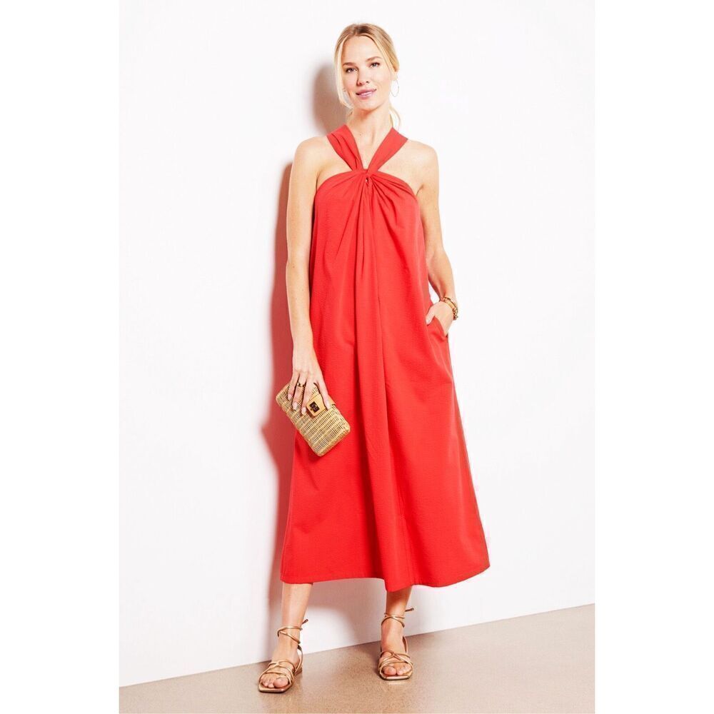Faherty Red Halter Midi Dress